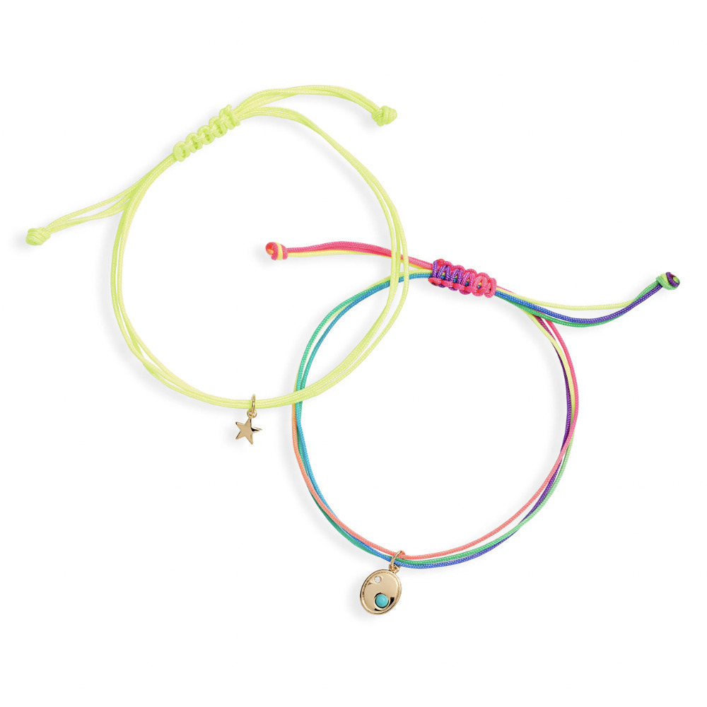Nordstrom Set of 2 Charm Friendship Bracelets in Neon- Multi- Gold Star‌‌
